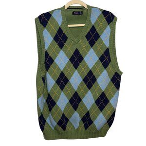 Bass Mens Argyle Sweater Vest XL Green Blue & Navy 100% Cotton